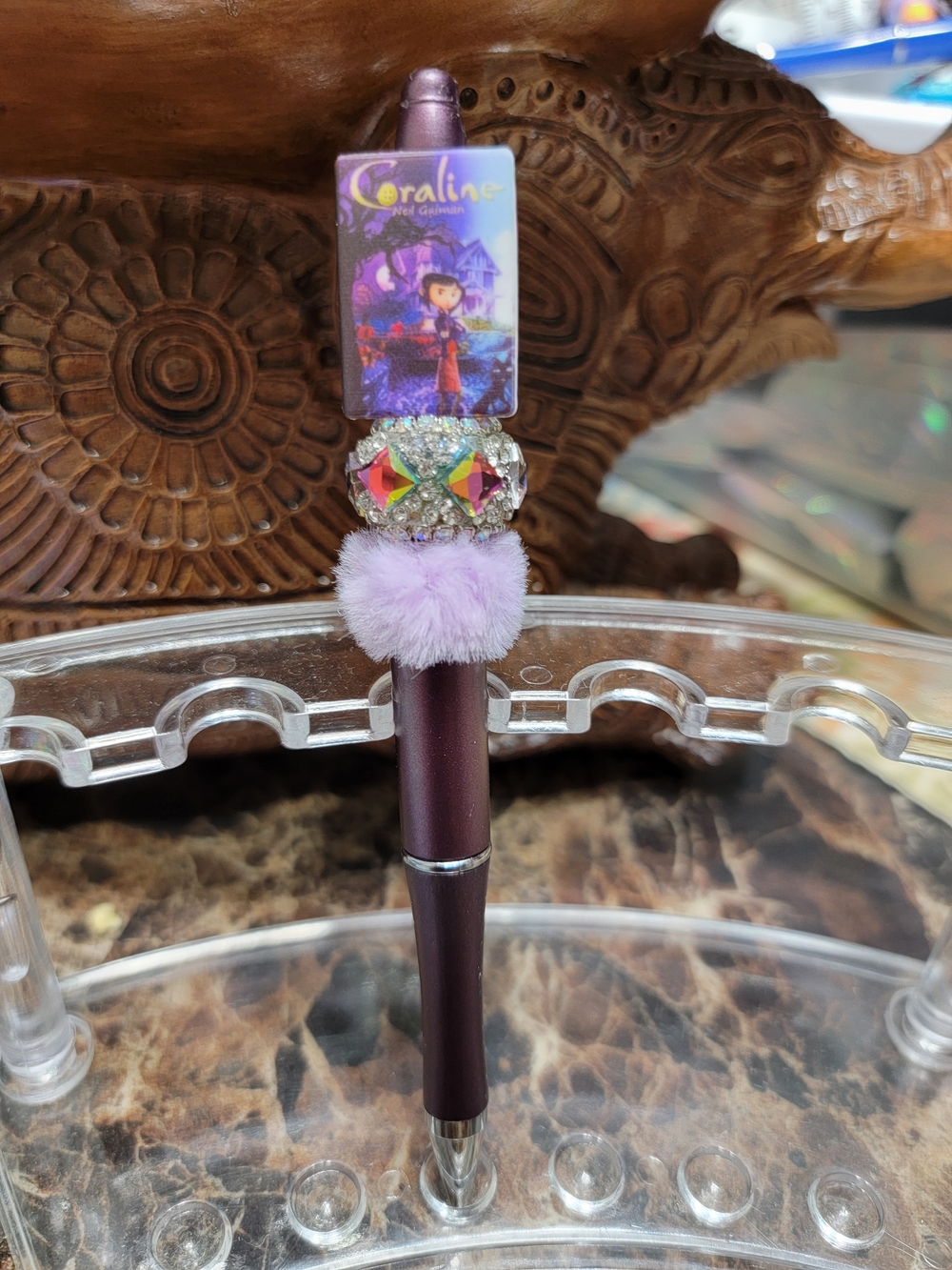 Purple Pom-Pom Pen with Decorative Charm